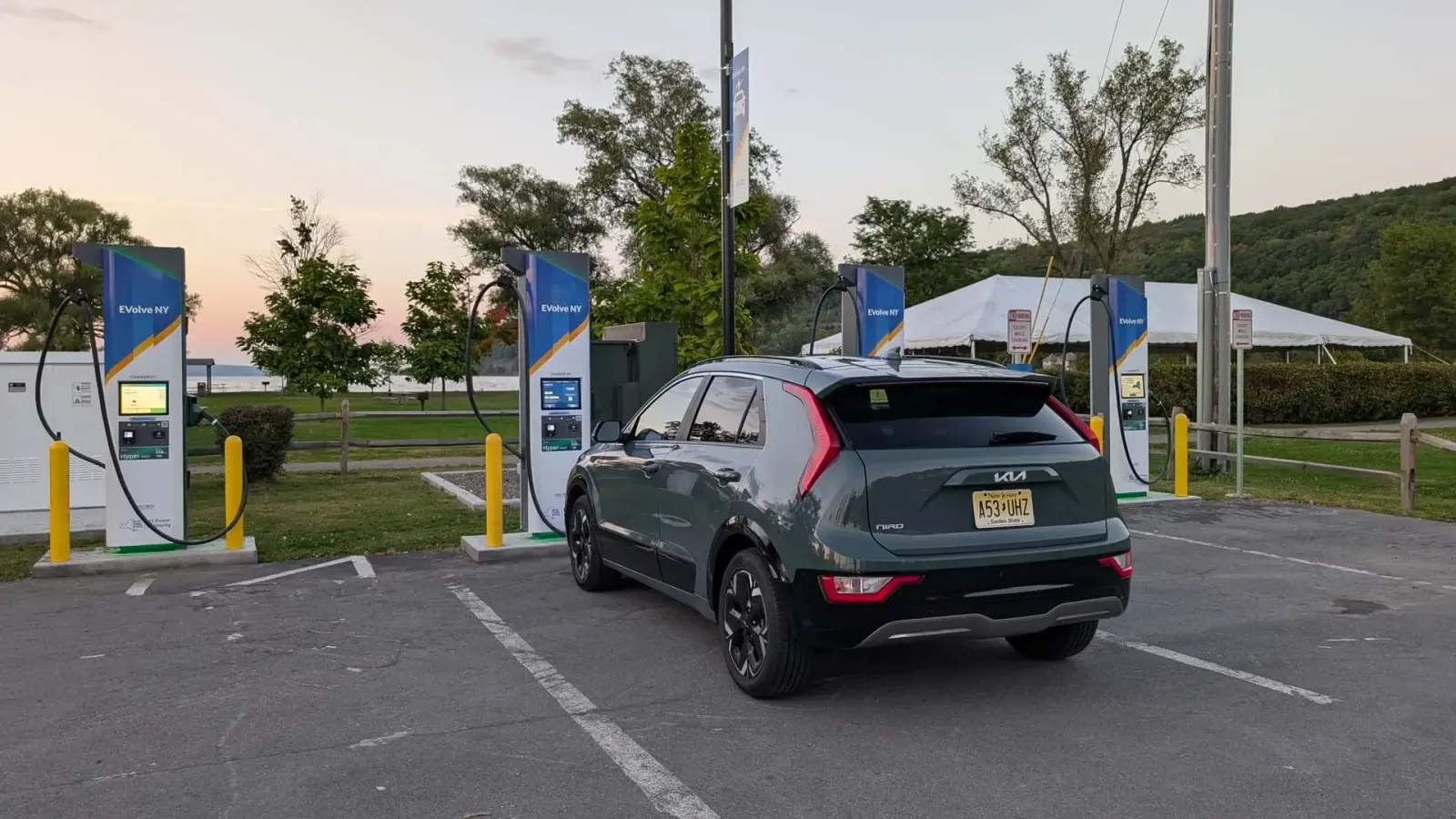 Kia Niro EV at an Evolve NY Charging Station in Watkins Glen