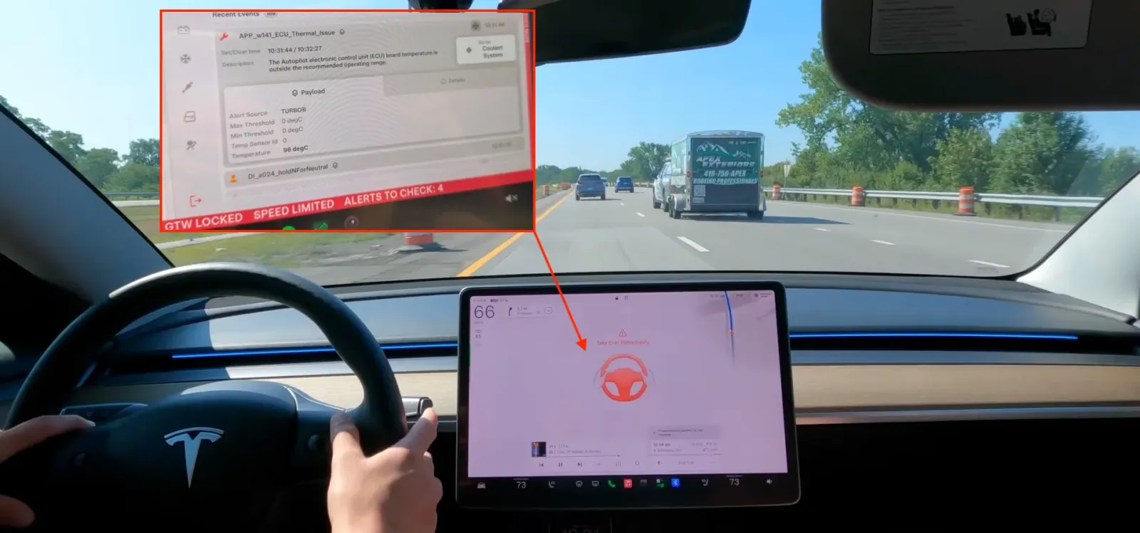 Superaquecimento do computador Tesla HW3 com o FSD v14 Lite.