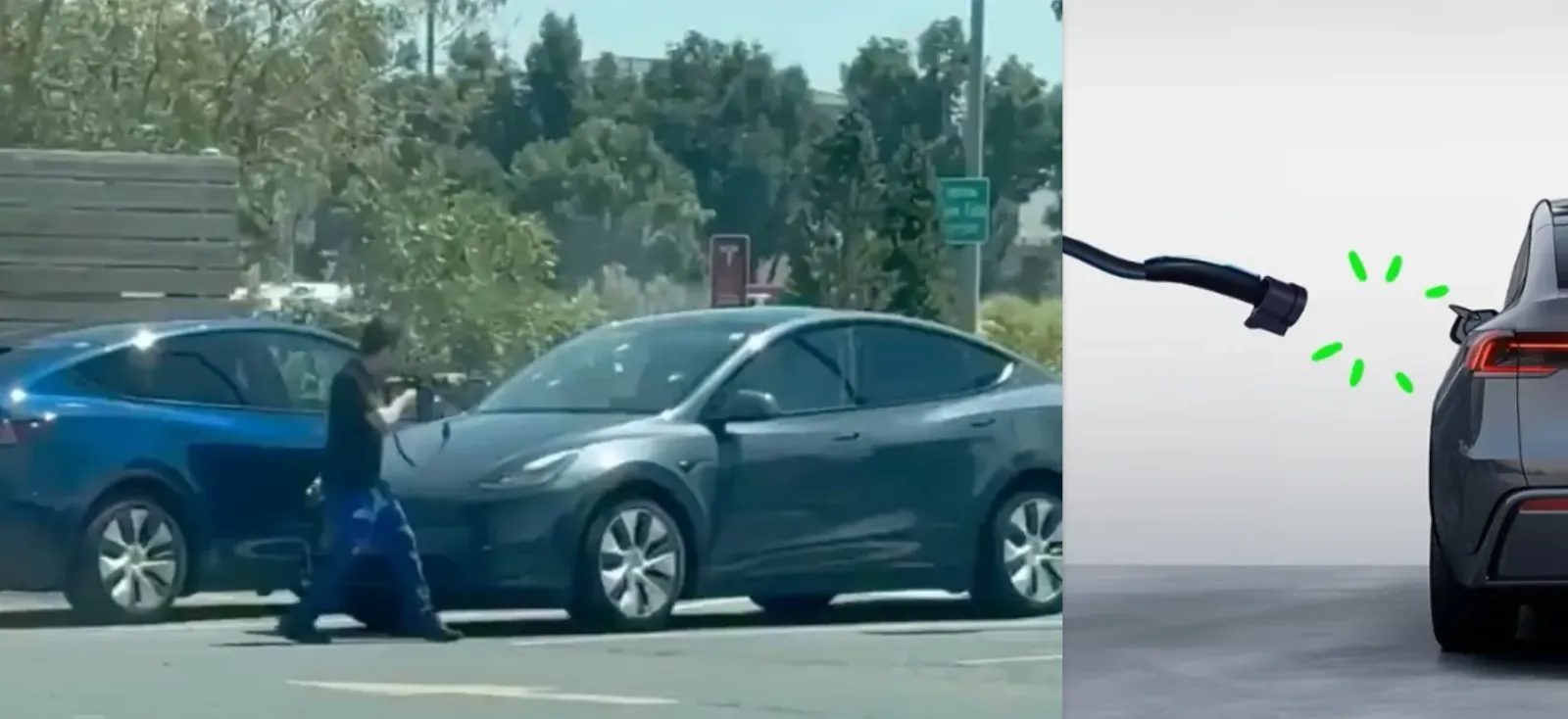 Tesla Supercharger disparando e ejetando veículos elétricos