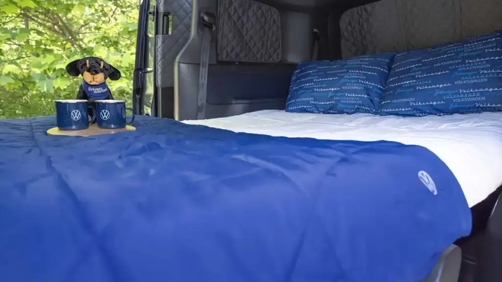 The interior and bed of the 2027 Volkswagen ID. Buzz Tourer