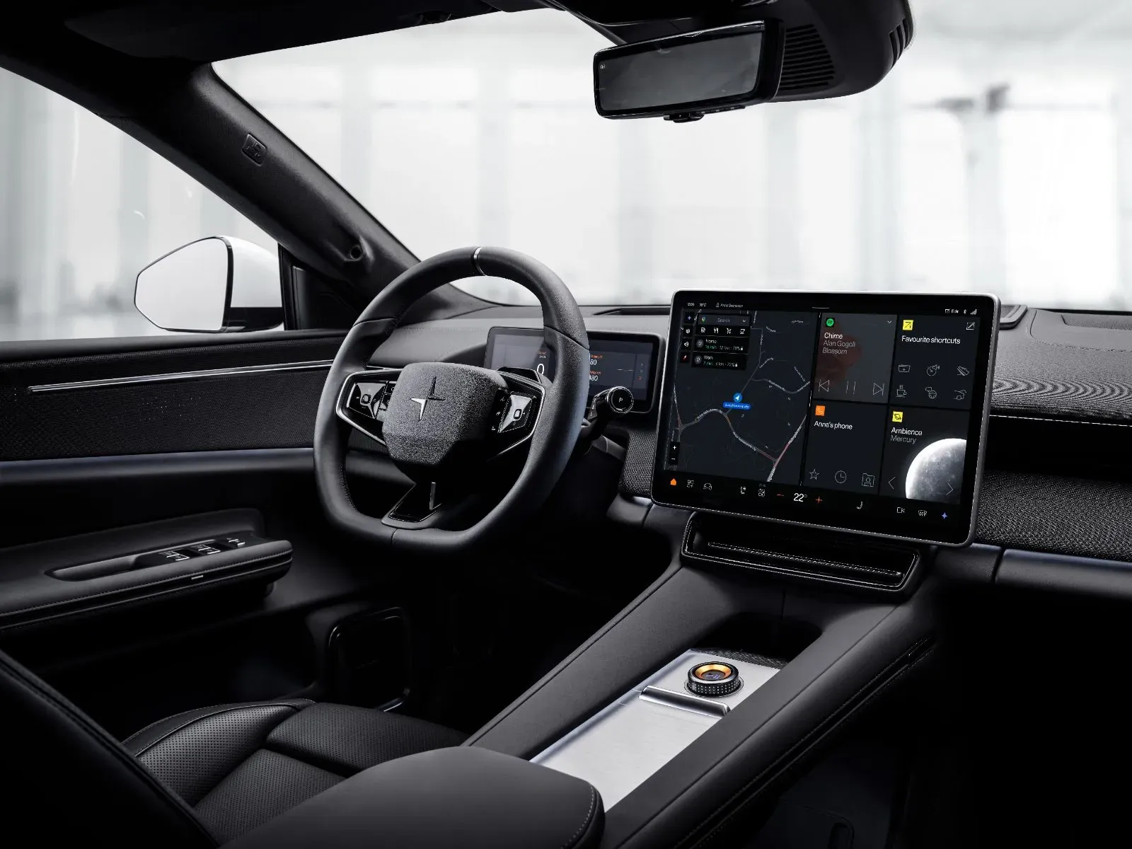 Polestar 4 SUV interior dashboard with landscape center display