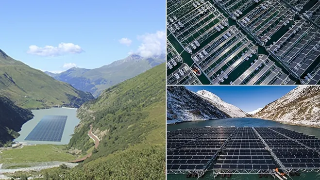 schwimmende photovoltaische Solanlage mit bifazialen Zellen in der Schweiz 3