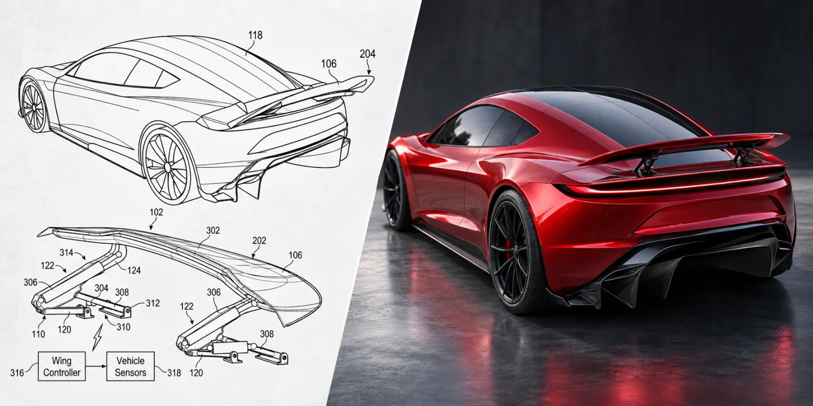 Patente da Tesla revela novo Roadster com asa traseira oculta que gera 700 kg de downforce