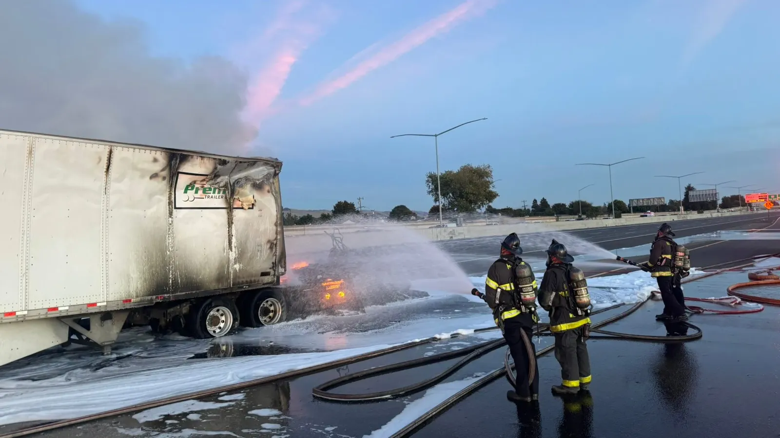 Tesla Semi catches fire on I-880 with no crash, closes freeway for 10 hours