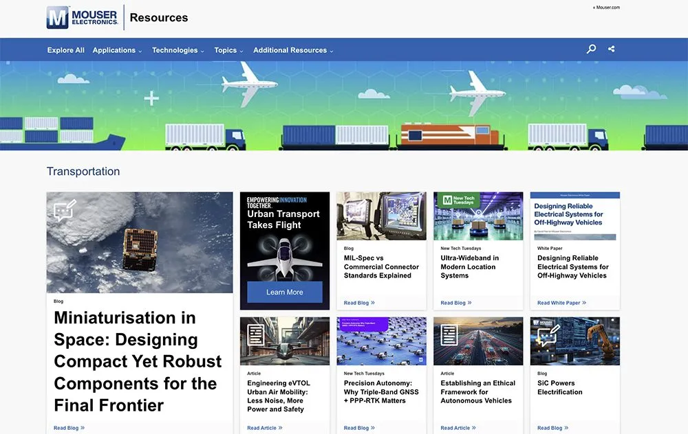 Mouser launches a transportation resource center for EV and mobility engineers